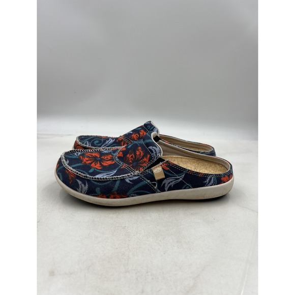 Spenco Shoes Womens Size 8 Blue Red Floral Canvas Slip On Comfort Loafers Casual - Picture 2 of 13